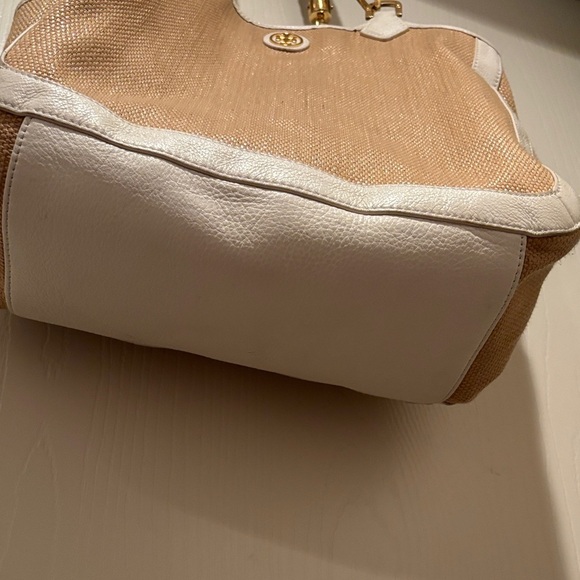 Tory Burch Beige and White Tote with Gold Accents - Picture 2 of 12